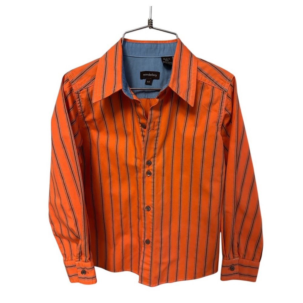 Wonderboy Orange and Blue Button Down Shirt with Vertical Stripes Size 4-5 US
